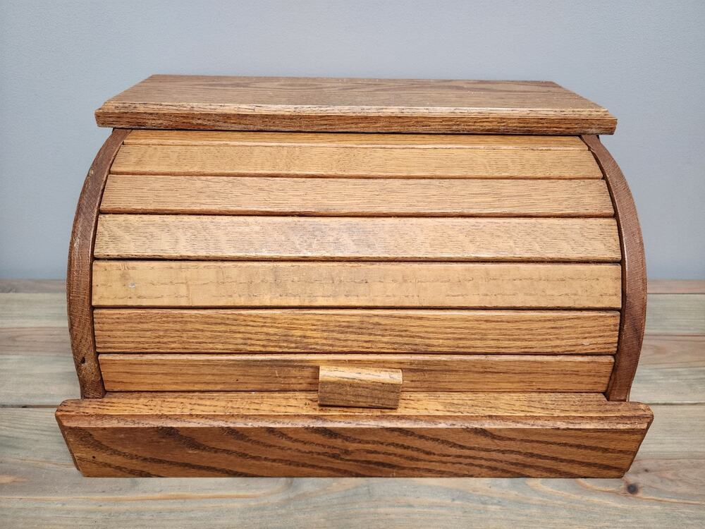 Bread Box Solid Oak Roll Top Rustic Farmhouse Amish Handcrafted